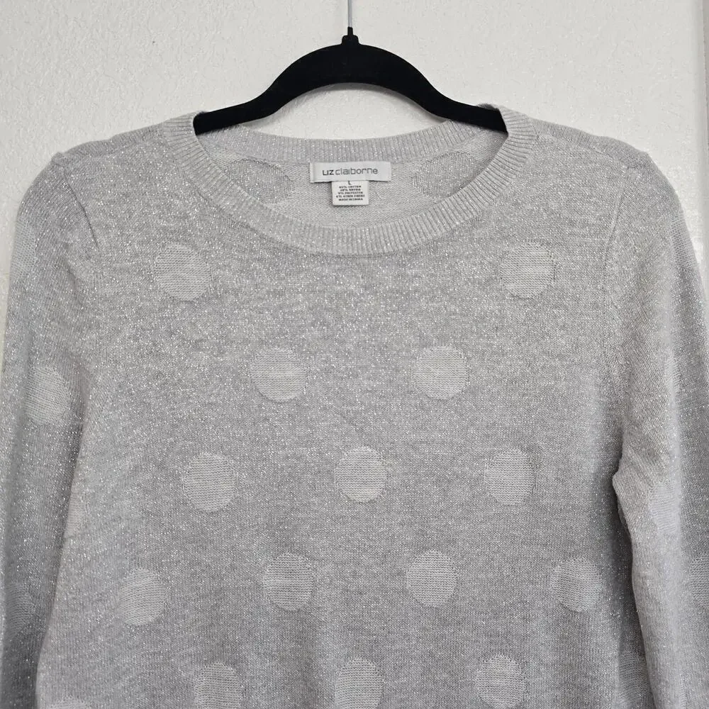Liz Claiborne Women's Gray Metallic Silver Long Sleeve Pullover Sweater Size L - Picture 3 of 7